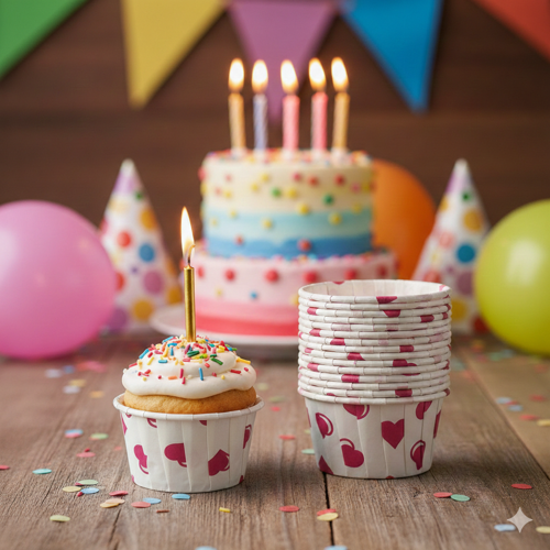 Beyaz Cupcake Kapsülü Üstü Kalpli 50'li - Kek ve Cupcake Sunum Kapsülü