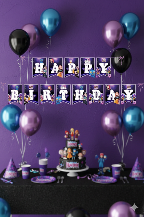 K-POP Demon Hunters Huntrix Happy Birthday Yazılı Doğum Günü Banner 17x170 cm