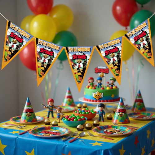 Brawl Stars Bayrak Flama Banner Erkek Çocuk Doğum Günü Parti Süsleme Dekoru