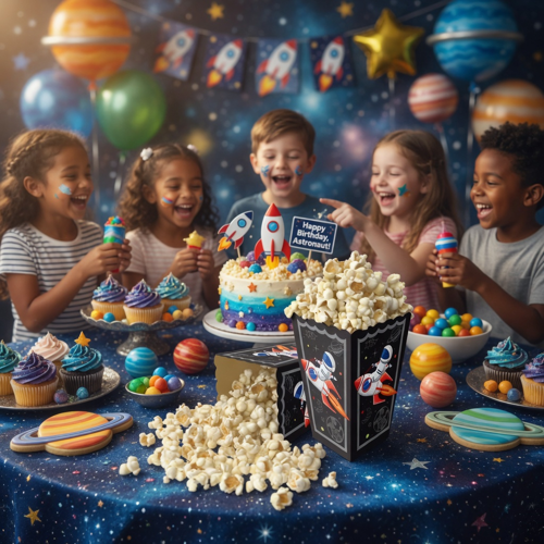 Uzay Temalı Pop Corn Mısır Kutusu 8li Çocuk Doğum Günü Parti Süsü Dekoru