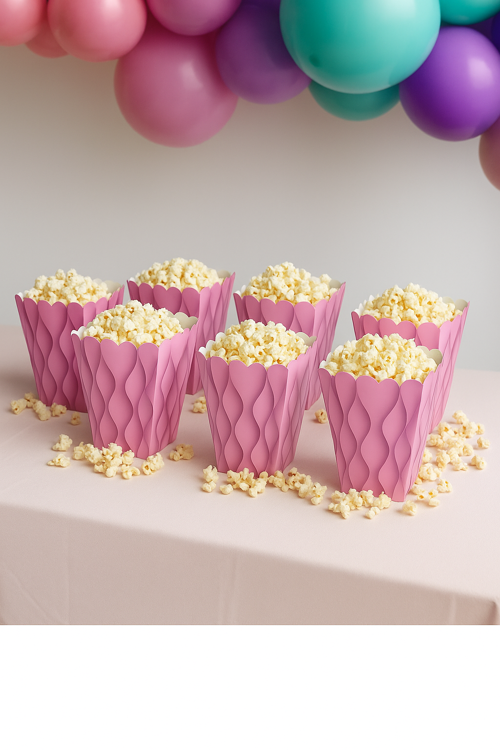 Mısır Kutusu Pop Corn Kutusu Dalgalı Pembe Desenli / 8 Parça