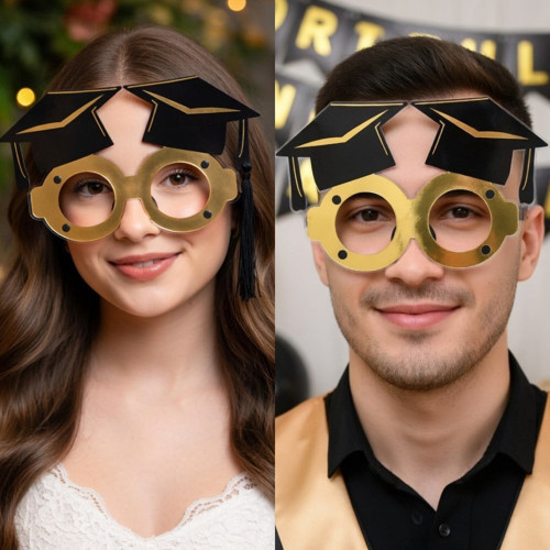 Parti Gözlüğü Mezuniyet Gold Siyah Çift Kepli Eğlenceli Fotoğraf Aksesuarı