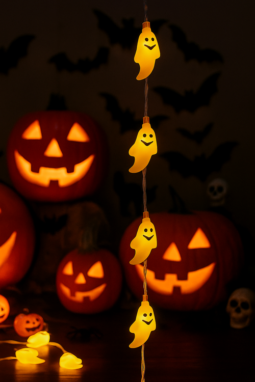 Halloween Cadılar Bayramı Led Işık Hayalet Figür 2m 6cm10lu pilli Süsleme Aksesuarı