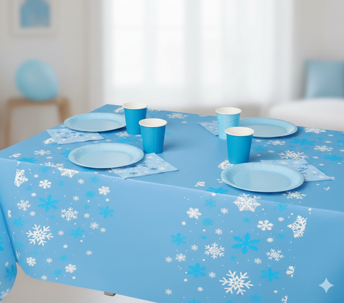 Kar Temalı Frozen Masa Örtüsü 120x180 cm Çocuk Doğum Günü Parti Dekoru
