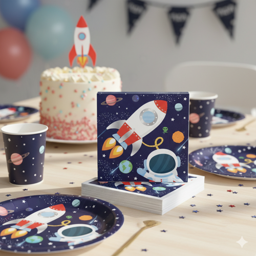 33x33 cm Uzay Astronot Peçete 16 Adet - Kozmik Temalı Doğum Günü Parti Peçetesi