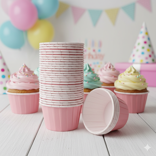 Karton Pembe Cupcake Kapsülü 50'li - Kek ve Cupcake Sunum Kapsülü