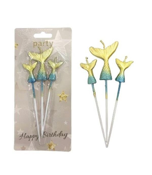 Mum Yarım 3lü DENİZ KIZI KUYRUĞU GOLD 18cm
