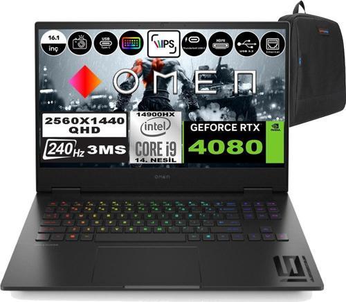 OMEN 16-WF1002NT i9 14900HX 96GB DDR5 2TB SSD + 2 TB SSD 12GB RTX4080 16.1" QHD 240Hz 3MS FDOS 9J1L2EAF09+Zetta Çanta