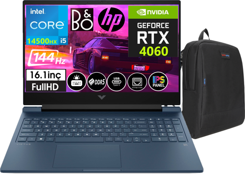 Victus 16-R1057NT Intel Core I5-14500HX 16GB Ddr5 Ram 512GB SSD 8gb RTX4060 16.1 Inç 144Hz IPS Fhd Freedos Taşınabilir Bilgisayar VCS9J260EAW01 + Weblegelsin Çanta