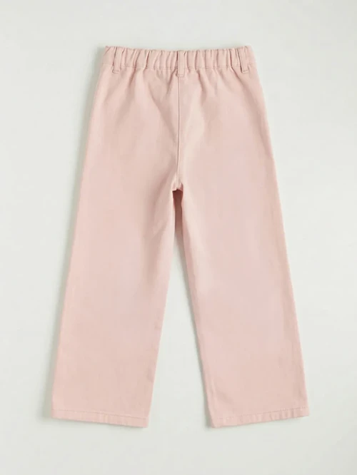 Pembe Wideleg Kız Çocuk Nakışlı Gabardin Pantolon
