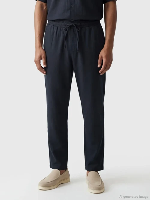 Lacivert Regular Fit Keten Görünümlü Erkek Pantolon