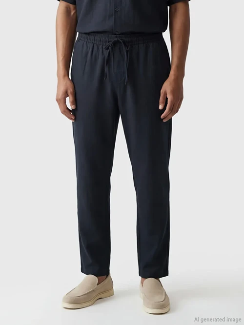 Lacivert Regular Fit Keten Görünümlü Erkek Pantolon