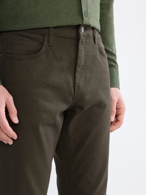 Haki Dar Kalıp Gabardin Erkek Chino Pantolon