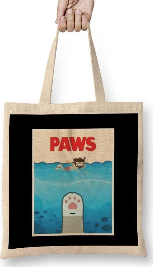 Jaws Parody Paws Jaws Poster Parody Bez Çanta Uzun Saplı