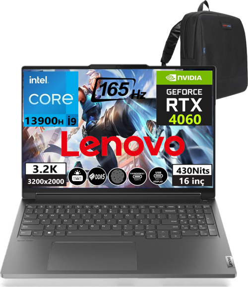 Thinkbook 16PG4 IRH i9-13900H 32GB DDR5 4TB SSD RTX4060 8GB 16" 3.2K 165Hz W11PRO 221J8003CTR036+Zetta Çanta