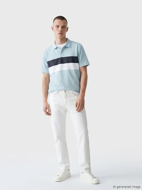 Mavi Polo Yaka Oversize Erkek Penye Tişört