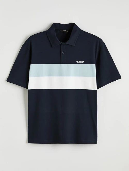 Lacivert Polo Yaka Oversize Erkek Penye Tişört