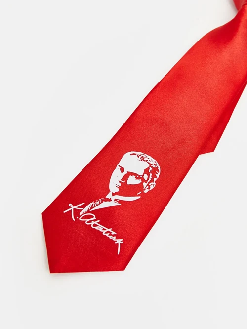 Kırmızı Atatürk Baskılı Erkek Çocuk Kravat