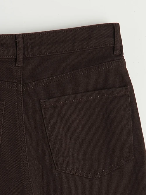 Kahverengi Yüksek Bel Straight Fit Kadın Jean Pantolon