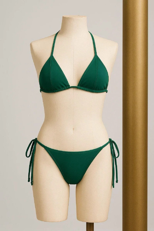 Kadın Yeşil Yandan ve Boyundan Bağlamalı Bikini Mayo Takımı – Modern, Konforlu ve Günlük Kombinlere