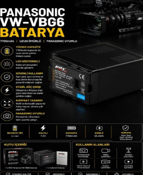 Panasonic VW-VBG6 Batarya | 7700mAh | Panasonic Uyumlu