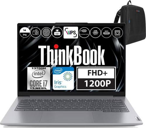 Thinkbook 14 Gen6 Intel Core I7 13700H 16GB Ddr5 512GB SSD Iris® Xe Graphics Freedos 14" Wuxga 300NIT Taşınabilir Bilgisayar 21KG004NTRF01 + Weblegelsin Çanta