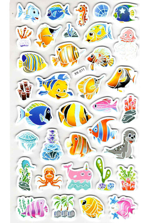 Sticker Eva Kabartmalı Stiker Çıkartma Defter Etiket (XK011) 14x24 cm - Renkli Balıklar