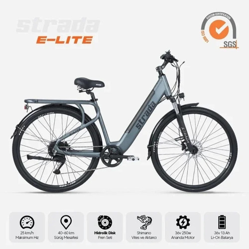 E-Lite Elektrikli Bisiklet 250W 28 Jant 8 Vites Şehir Antrasit