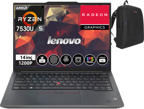 Thinkpad E14 Gen5 Amd Ryzen™ 5 7530U 8gb 512GB SSD 14" WINDOWS11HOME Wuxga IPS Dizüstü Bilgisayar TB21JR0009TX18 + Weblegelsin Çanta