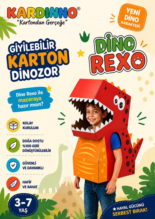 Dino Rexo Eğitici Oyuncak Karton Giyilebilir Çocuk Kostümü Etkinlik Parti Kostümü