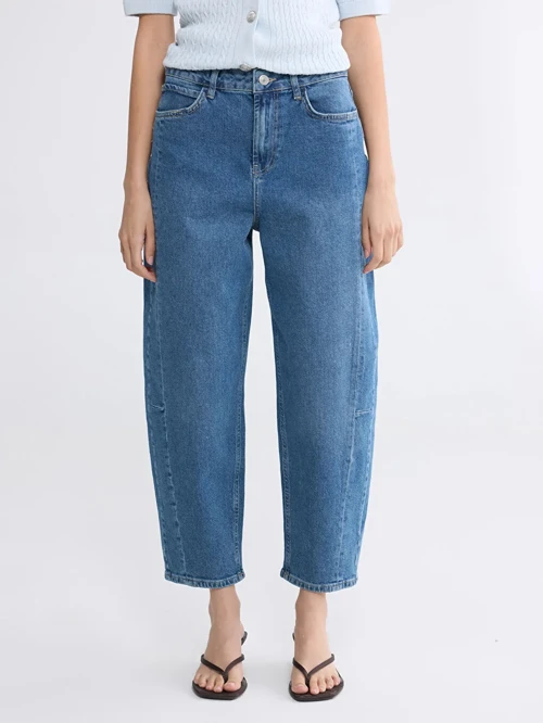İndigo Barrel Fit Kadın Jean Pantolon