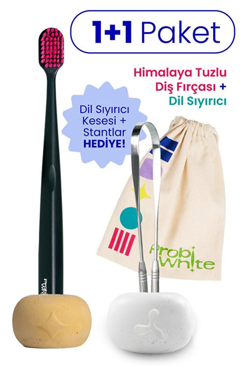 1+1 Paket Himalaya Tuzlu Diş Fırçası + Dil Sıyırıcı / Dil temizleme