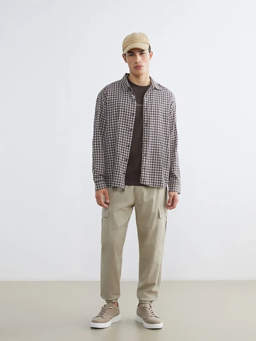 Bej Regular Fit Gabardin Erkek Kargo Pantolon