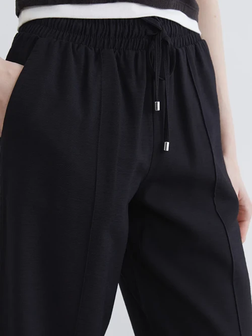 Siyah Beli Lastikli Geniş Paça Kadın Pantolon