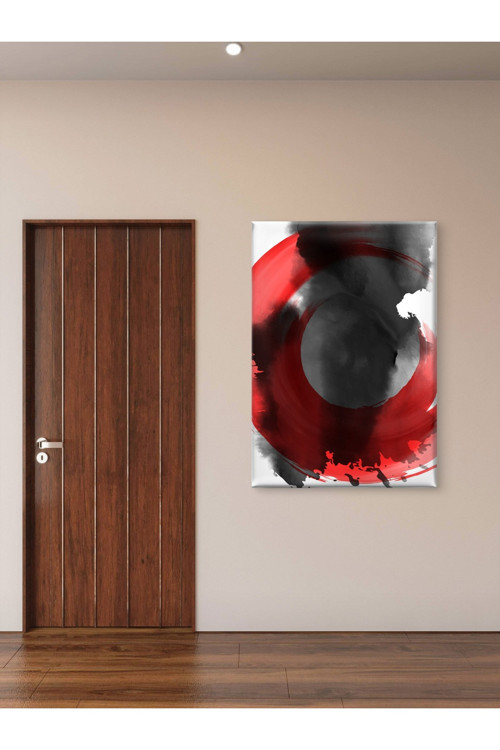 Soyut Kırmızı Siyah Dairesel Form Modern Premium Kanvas Tablo