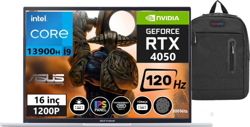 Vivobook 16X 13.nesil İntel İ9 13900H 48GB 1tb SSD 6GB RTX4050 16" 120Hz" W11HOME WUXGA K3605VU-N115723+Zetta Çanta