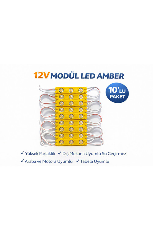 10 Adet 12v Turuncu Amber Modül Led - 1,2w 12V Mercekli Dekoratif Şerit Led(Adaptör olmadan çalışmaz