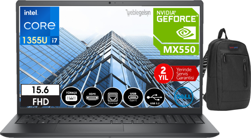 Vostro 3530 i7-1355U 8GB 2tb SSD MX550 15,6" 120Hz Windows11Home FHD WN1806PVNB3530U20+ Çanta