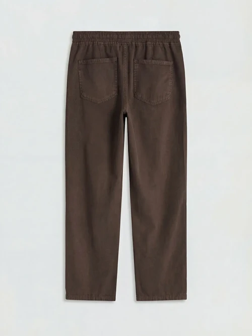 Kahverengi Beli Lastikli Balloon Fit Kadın Jean Pantolon
