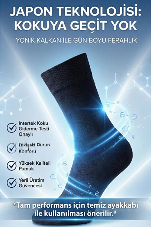 Koku Yapmayan Teknolojik Elasten İyonik Kokusuz Siyah Uzun 3'lü Çorap - LYKM01