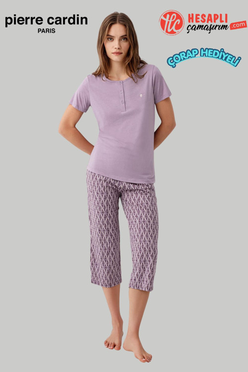 Paris Premium KadınBüyük Beden Modal Pamuklu Rahat Kalıp Kısa Kollu Kapri Pijama Takım