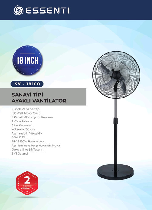 Essenti EV-18100 Sanayi Tipi Ayaklı Vantilatör