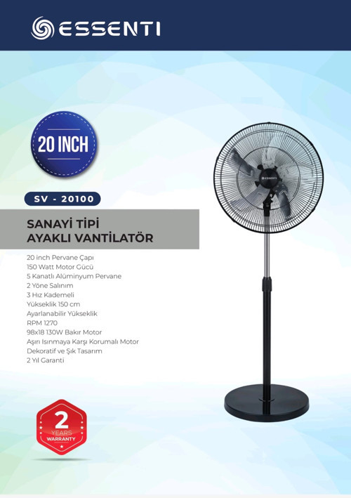 Essenti ev-20100 sanayi tipi ayaklı vantilatör