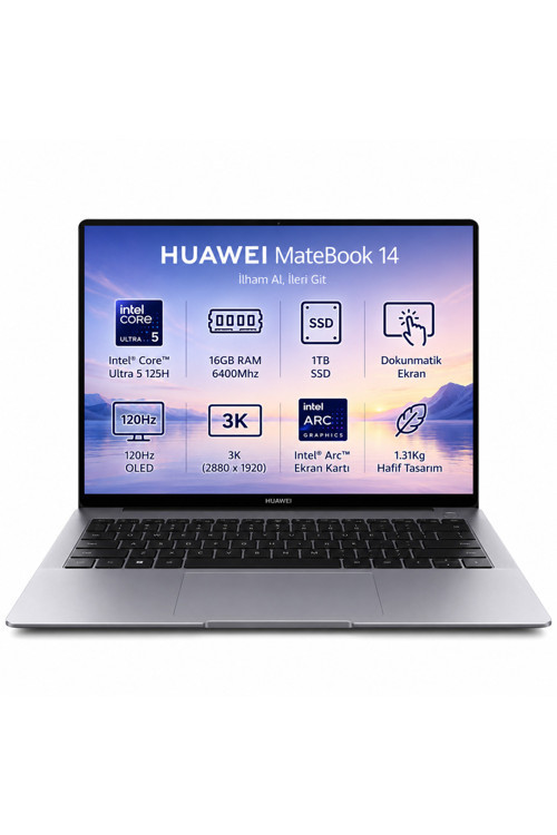 Matebook 14 Intel Core Ultra 5 125H 16GB 1TB SSD 14.2" FHD+ 2.8K OLED 120Hz Dokunmatik Ekran FreeDos