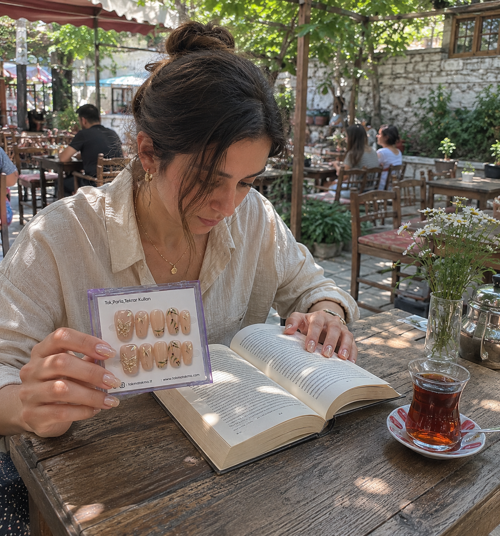 10'lu Orta Balerin Ten Rengi KOBL1802 Tekrar Kullanılabilir El Yapımı Protez Takma Tırnak Ten Rengi-XS