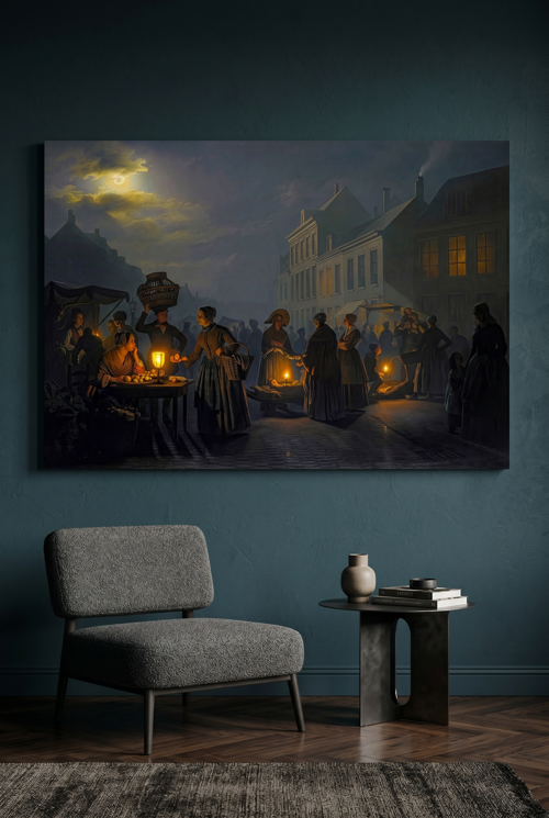 idefix Petrus van Schendel Alacakaranlıkta Pazar Yeri (1835) Tablo