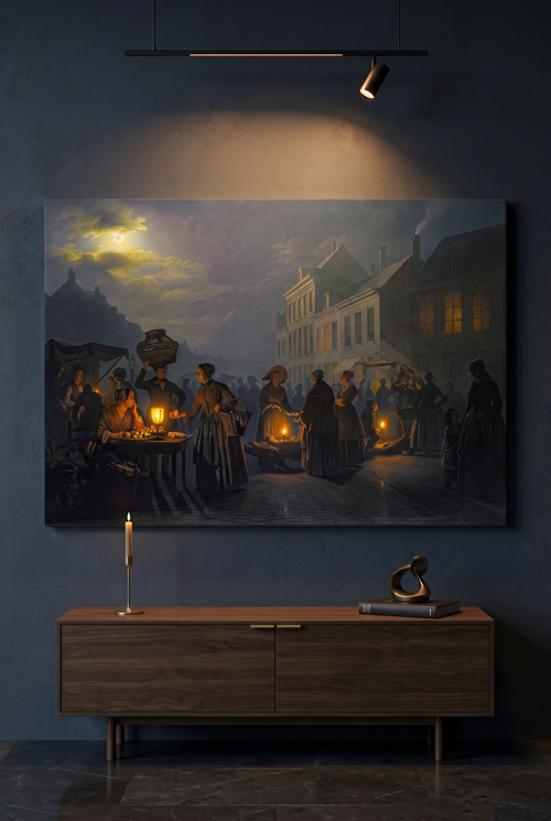 idefix Petrus van Schendel Alacakaranlıkta Pazar Yeri (1835) Tablo