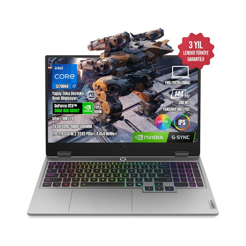 Loq 15IRX10 83JE00LFTR-04 I7-13700HX 24GB Ddr5 1tb+1tb SSD RTX5060 8gb 15.6" IPS 144Hz Freedos