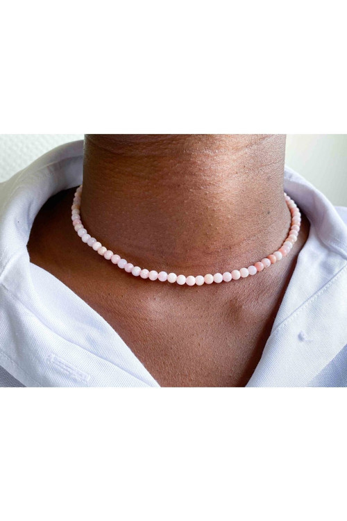 Sertifikalı Pembe Opal Taşı Doğaltaş Kolye 4 Mm