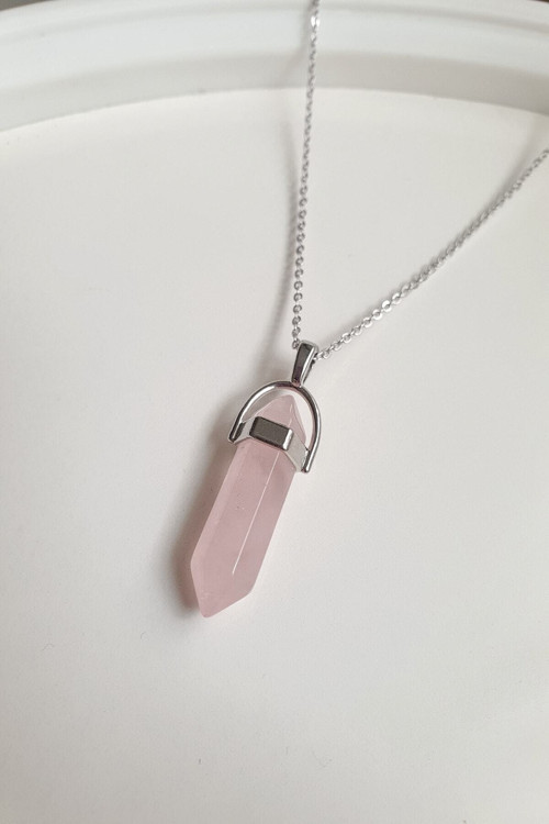 Sertifikalı Pembe Kuvars Ametist Çivi Kesim Doğal Taş Kadın Doğal Taş Kolye